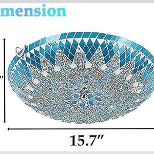 (NEW)Large Tiffany Style Blue Mosaic Art Glass Light Fixture 16” Flush-mount